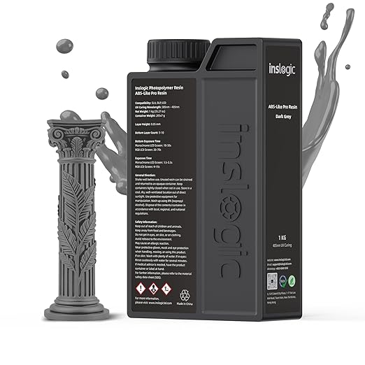 Inslogic ABS-Like Pro Resin 1kg, High Toughness 3D Printer Resin/UV Resin, Fast Curing & Low Odor, Ultra-High Precision Matte Finish for Miniatures, Prototyping & Functional Parts(Dark Grey)