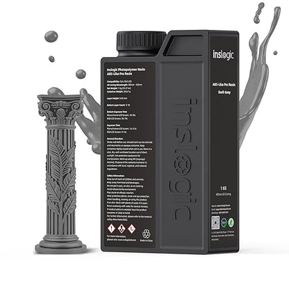 Inslogic ABS-Like Pro Resin 1kg, High Toughness 3D Printer Resin/UV Resin, Fast Curing & Low Odor, Ultra-High Precision Matte Finish for Miniatures, Prototyping & Functional Parts(Dark Grey)
