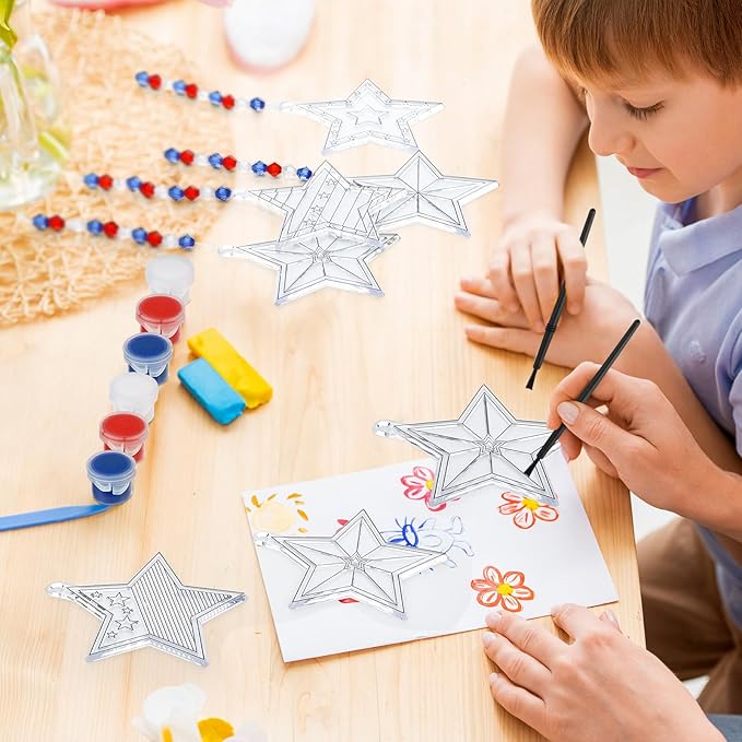 WinnerWhy 30 Sets Star Suncatchers Window Art Kits, Independence Day DIY Sun Catchers Bulk Crafts Paint Your Own Window Ornaments for Adult Home Birthday Activity Party Decor