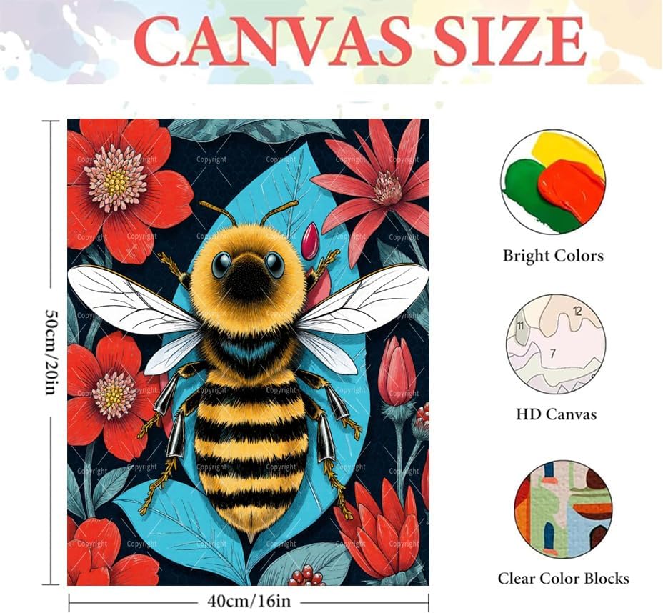 Bee Paint By Numbers Kit For Adults - Diy Bumblebee And Flowers Painting On Canvas 16X20 In, Acrylic Paint Set, Suitable For Beginners, Gift For Women Art For Home Decoration Or Gifts, Unframed - Image 2