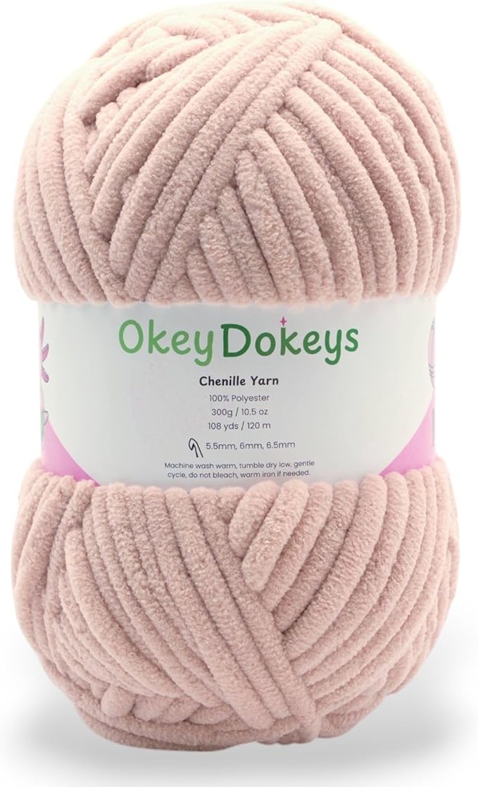 Okey Dokeys 300g Jumbo Velvet Chenille Yarn 7 Jumbo – Plush, No-Fray, Durable Plushies, Posh Soft Crochet Projects Beginner Friendly (130 yds) (Pink Sand (101), 1 Pack (17.90/Skein))