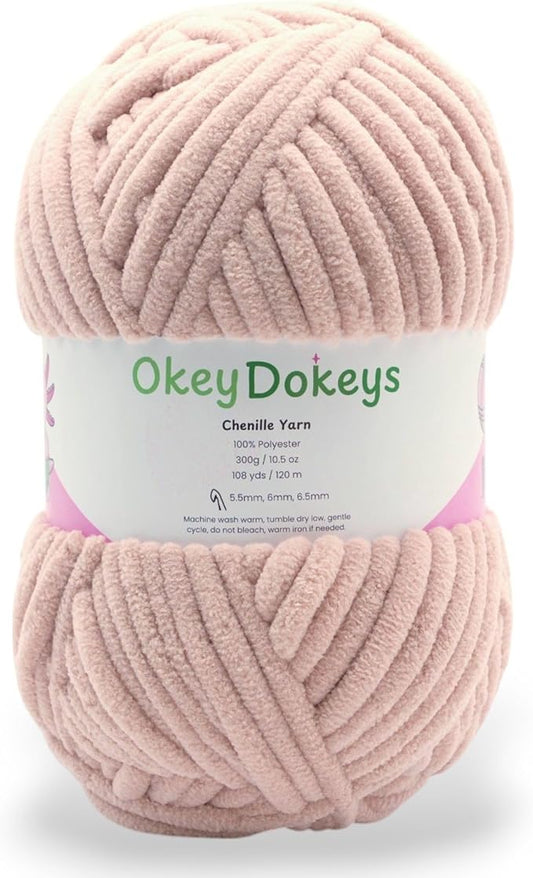 Okey Dokeys 300g Jumbo Velvet Chenille Yarn 7 Jumbo – Plush, No-Fray, Durable Plushies, Posh Soft Crochet Projects Beginner Friendly (130 yds) (Pink Sand (101), 1 Pack (17.90/Skein))