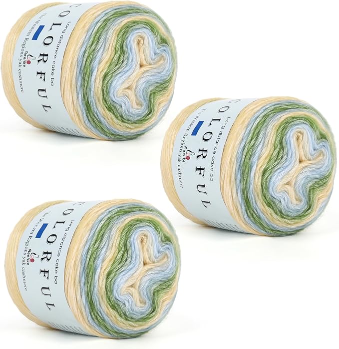 Aeelike Cake Yarn for Crocheting, 3 Skeins Gradient Yarn 100g (3.52 oz) 245m (267 Yards) # 3 Light Weight, Soft Ombré Yarns Fairyland Yarns Rainbow for Making Colorful Crafts, Mint Green Gradient