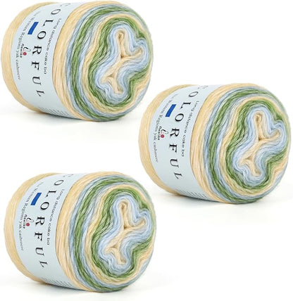 Aeelike Cake Yarn for Crocheting, 3 Skeins Gradient Yarn 100g (3.52 oz) 245m (267 Yards) # 3 Light Weight, Soft Ombré Yarns Fairyland Yarns Rainbow for Making Colorful Crafts, Mint Green Gradient