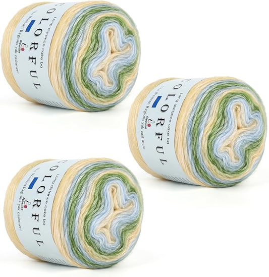 Aeelike Cake Yarn for Crocheting, 3 Skeins Gradient Yarn 100g (3.52 oz) 245m (267 Yards) # 3 Light Weight, Soft Ombré Yarns Fairyland Yarns Rainbow for Making Colorful Crafts, Mint Green Gradient