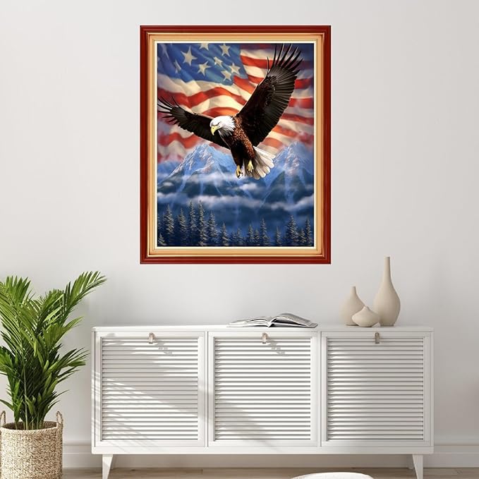 Foxhool Stamped Cross Stitch Kits,11CT Printed Cross Stitch Pattern Full Embroidery Kits for Beginner Needlepoint Kits-Eagle Flag 16x20 inchs