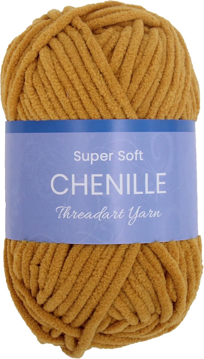 ThreadArt Chenille Yarn for Crocheting, Knitting, Amigurumi, Super Soft Plush Velvet Yarn - 50 Gram 60 yds #5 Fluffy Yarn Skeins - Mustard 13