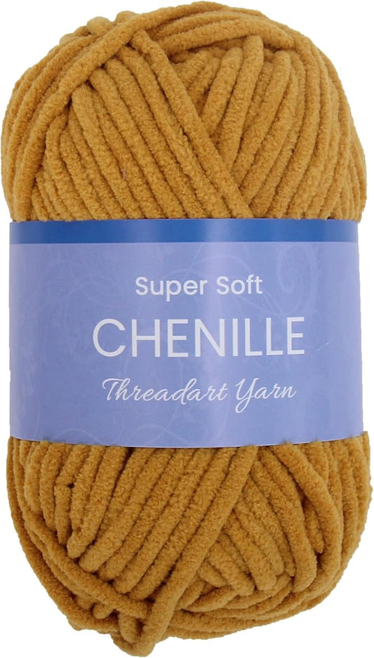 ThreadArt Chenille Yarn for Crocheting, Knitting, Amigurumi, Super Soft Plush Velvet Yarn - 50 Gram 60 yds #5 Fluffy Yarn Skeins - Mustard 13