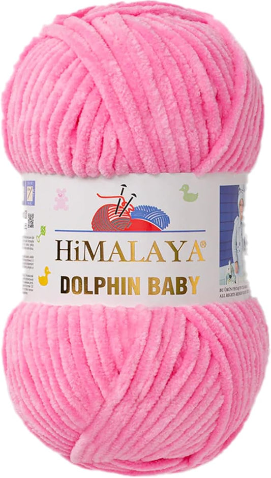 1 Skein/Pack Himalaya Dolphin Baby Chenille Yarn, Each Ball 100 gr (3.5 oz), 120 m (132 Yards), 100% Polyester, Super Bulky Baby Blanket Velvet Amigurumi Yarn, 80309 - Pink