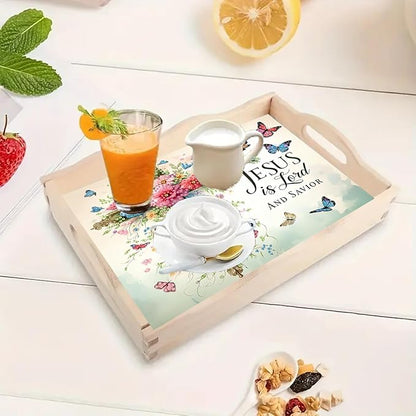 DoxQcs DIY Diamond Art Wooden Tray Kit Easter Food Tray with Handle Diamond Painted Table Decoration Tray for Breakfast Bar Dinner Table Diamond Art Painting for Beginners-#09-Flower Cross