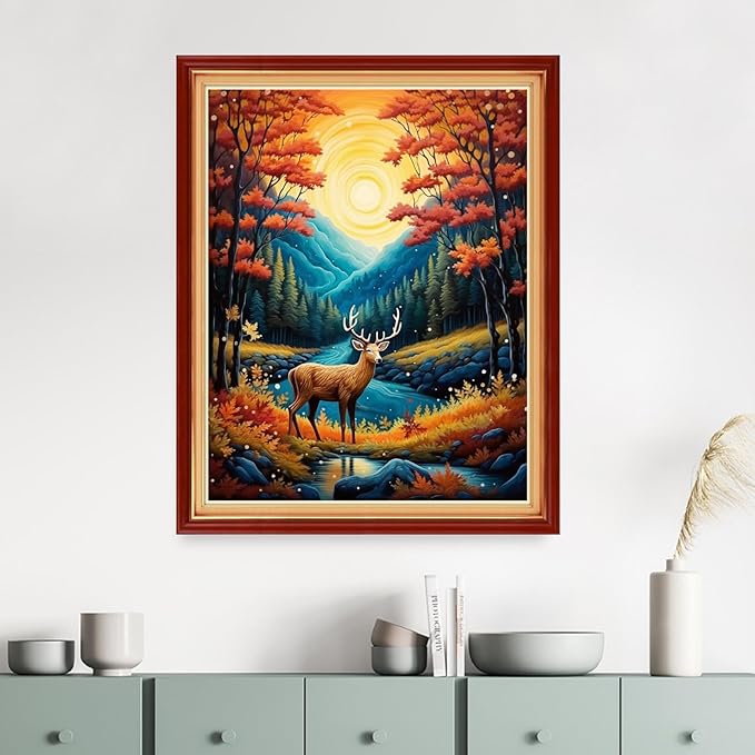 Dimensean Stamped Cross Stitch Kits Full Range of Embroidery Patterns Starter Kits for Beginners Adult DIY Cross Stitches Needlepoint Kits 11CT-Night Elk 16x20 inch