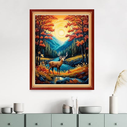 Dimensean Stamped Cross Stitch Kits Full Range of Embroidery Patterns Starter Kits for Beginners Adult DIY Cross Stitches Needlepoint Kits 11CT-Night Elk 16x20 inch