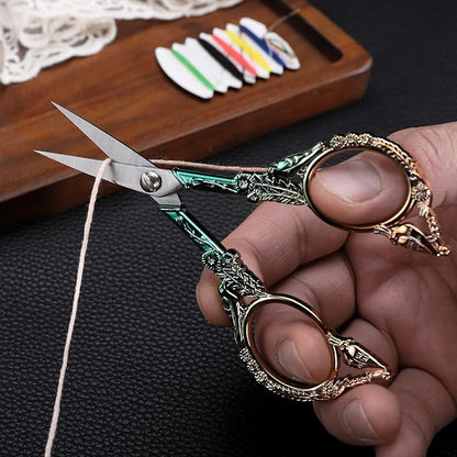 YOUGUOM Embroidery Scissors, Sharp Pointed Sewing Scissors for Craft Cross Stitch Needlework Artwork Knitting Threading Small DIY Tools, 4.6in Gold Green Cute Bird