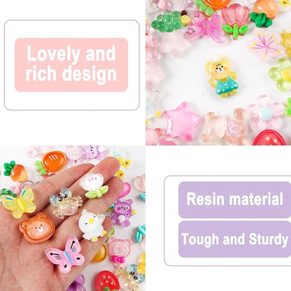 120Pcs Slime Charms Cute Set Mixed Colors Flatback Resin Charm Kawaii Embellishments for DIY Crafts Bulk Assorted Ornament Making kit Accessories for Phone Junk Cases Scrapbooking Decorations