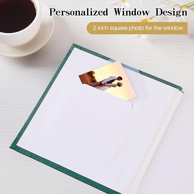 Mublalbum Small 4x6 Photo Album Linen Cover with Memo Areas Photobook Pictures Book Holds Vertical Pockets for Wedding Family Baby and Vacation (Dark Green)