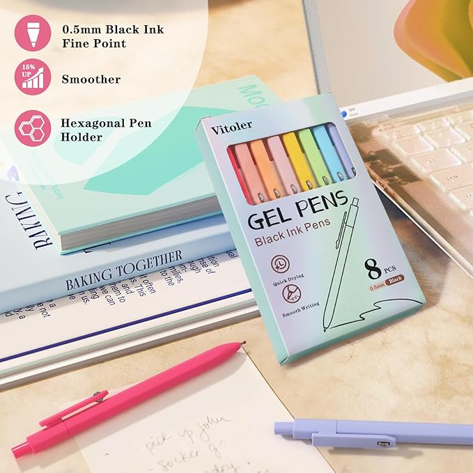 Piochoo Gel Pens, 0.5mm Quick Dry Black Ink Fine Point Smooth Writing Pens for Office School Supplies Stocking Stuffers for Women Girls Nurse Teacher