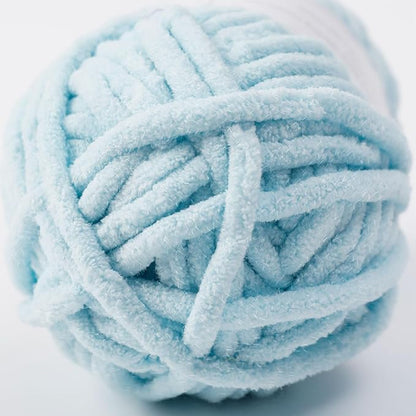 NICEEC 3 Skeins Sparkling Chenille Yarn Soft Blanket Yarn for Crochet & Knitting, Total 165yds/10.6oz - Light Blue