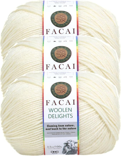 Facai Blend Merino Wool Yarn for Knitting - Worsted Weight,197yds (3.5oz) Ball, Ideal for Sweaters, Scarves, and Accessories (3, Milky White)