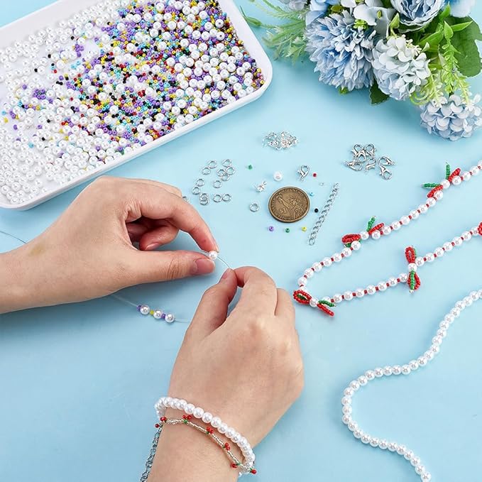 PH PandaHall DIY Bracelet Makings Kits, Glass Beads Charm Bracelet Kit Friendship Bracelet Making Kit Jewelry Making Kit for DIY Craft Stackable Bracelet Necklace Earring Jewelry Making