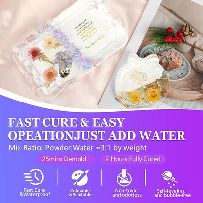 Resin Casting Powder 2000g (Packaging Upgrade), 20~30 Minutes Demold, Water Activated Plaster Powder for Craft Casting, Easy Mixing and Self Leveling