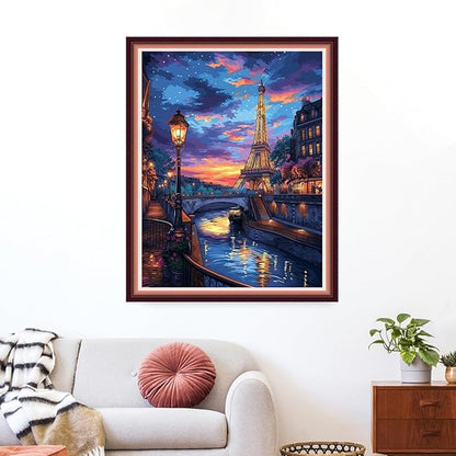 Funxvoot Stamped Cross Stitch Kits for Beginners or Adults Embroidery Starter Patterns | DIY Printed Cross Stitch Kits Needlepoint for Adults 11CT-Iron Tower Twilight 16x20 inch
