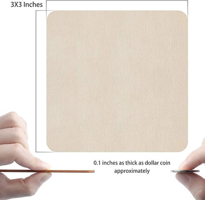Unfinished Wood Pieces 80 Pcs 3"x3" inch Wood Board Wooden Squares Wooden Cutout Tiles, Rustic Craft Wood for Home Decoration, DIY Supplies