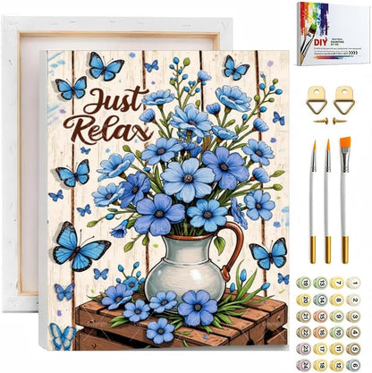 Flowers With Butterfly Paint By Numbers Kit For Adults - Diy Rustic White Wood Background Painting On Canvas, Acrylic Paint Set, Suitable For Beginners, Art For Home Decoration Or Gifts(8X12IN framed) by Unknown