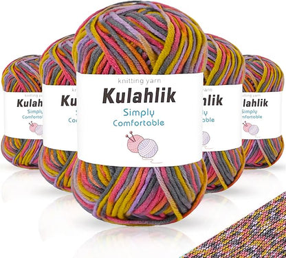 250g(5x50g) Acrylic Yarn for Crochet/Knitting, Colorful Gradient Yarn Thread, 5 Rolls Skeins, Perfect for Any Knitting Crochet and Crafts Mini Project