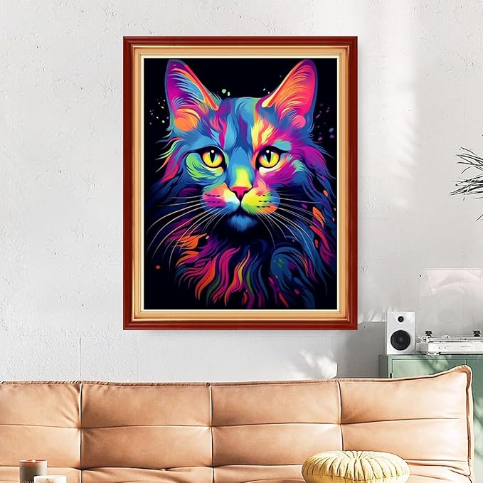 Funart Stamped Cross Stitch Kits for Beginners Full Range of Cross Stitching Preprinted Embroidery Kits for Adults, 11CT Embroidery Pattern Needlepoint Kits-Colorful Cat 16x20 inchs