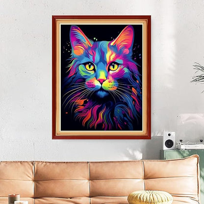Funart Stamped Cross Stitch Kits for Beginners Full Range of Cross Stitching Preprinted Embroidery Kits for Adults, 11CT Embroidery Pattern Needlepoint Kits-Colorful Cat 16x20 inchs