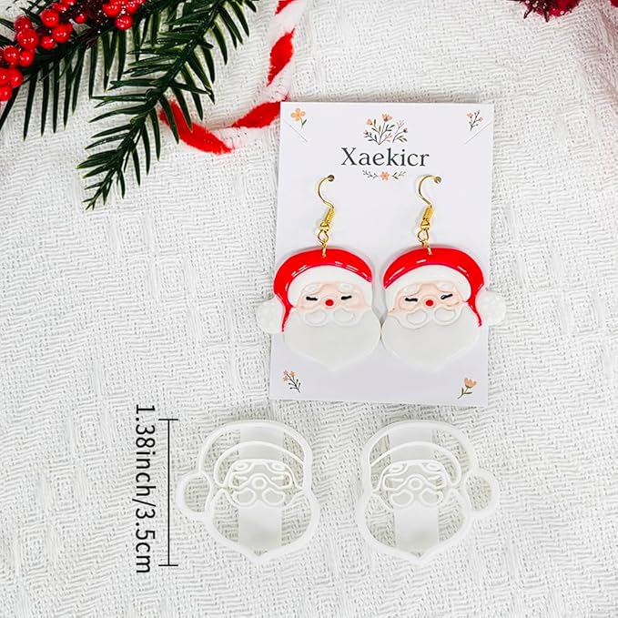 Xaekicr Christmas Santa Polymer Clay Cutters Set – Clay Earring Cutters for DIY Earrings – Cute Holiday Face Clay Molds – Polymer Clay Tools for Jewelry Making