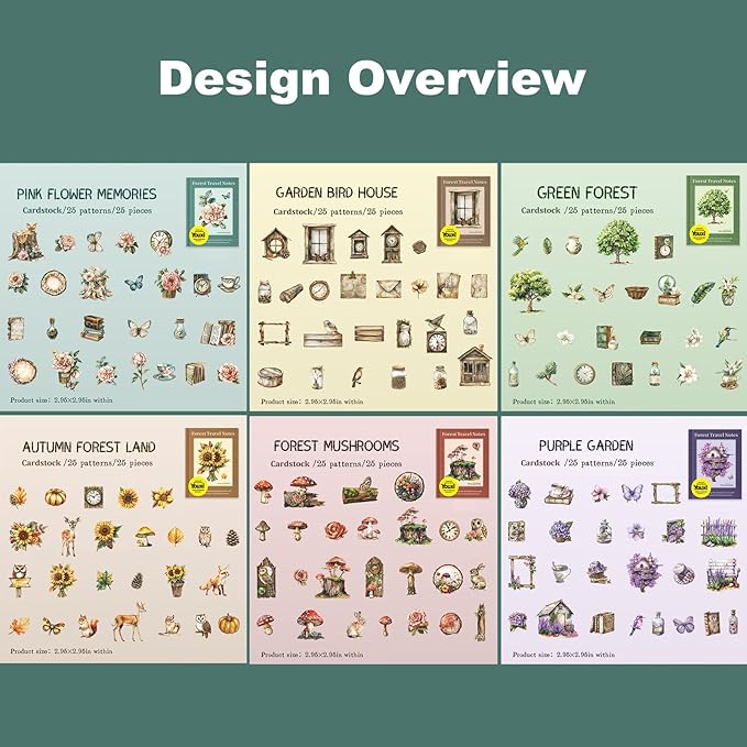 AuriicLeaf Woodland Forest Cardstock Sticker Set, 150PCS Vintage Nature-Themed Stickers for Scrapbooking, Journaling, Collage, and DIY Crafts