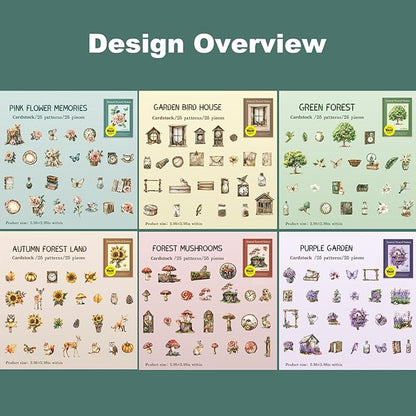 AuriicLeaf Woodland Forest Cardstock Sticker Set, 150PCS Vintage Nature-Themed Stickers for Scrapbooking, Journaling, Collage, and DIY Crafts