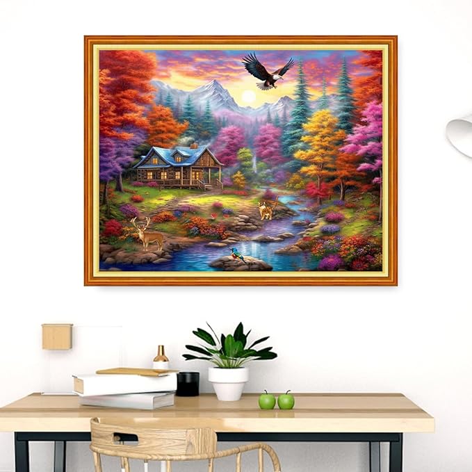 Dimensean Stamped Cross Stitch Kits Full Range of Embroidery Patterns Starter Kits for Beginners Adult DIY Cross Stitches Needlepoint Kits 11CT-Dream Home 16x20 inch