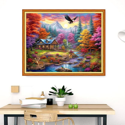 Dimensean Stamped Cross Stitch Kits Full Range of Embroidery Patterns Starter Kits for Beginners Adult DIY Cross Stitches Needlepoint Kits 11CT-Dream Home 16x20 inch