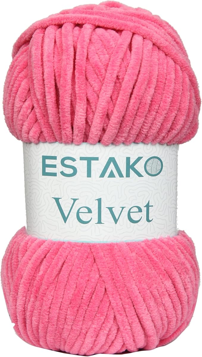 Estako Velvet Chenille Blanket amigurumi Yarn for Crocheting and Knitting Super Bulky 100 gr (132 yds) (1330 - Hot Pink)