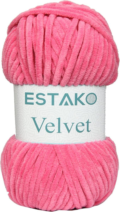 Estako Velvet Chenille Blanket amigurumi Yarn for Crocheting and Knitting Super Bulky 100 gr (132 yds) (1330 - Hot Pink)
