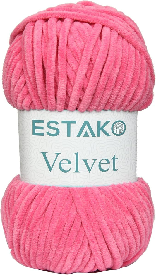 Estako Velvet Chenille Blanket amigurumi Yarn for Crocheting and Knitting Super Bulky 100 gr (132 yds) (1330 - Hot Pink)
