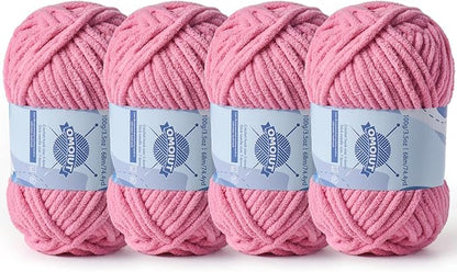 Chunky Chenille Yarn for Crocheting，Baby Yarn for Crocheting Soft Blankets，Bulky Yarns for Crochet Amigurumi，4×100g (4×74.3yds) Fluffy Velvet Yarns for Hand Knitting (4 Deep Pink)