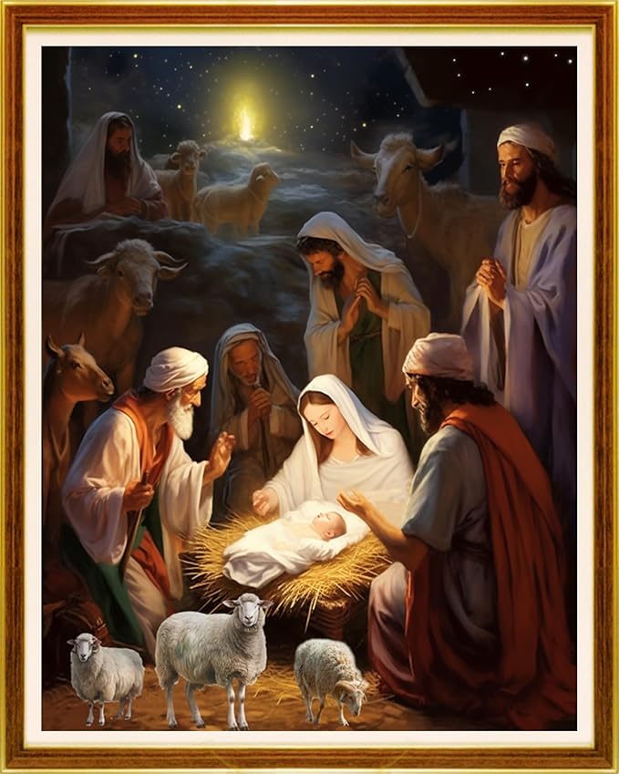 Joycasa Stamped Cross Stitch Kits for Beginners Full Range of Cross Stitching 11 CT Printed Cross Stitch Kit for Adults Cross-Stitch Patterns Needlepoint Kits- Nativity 16x20 inchs