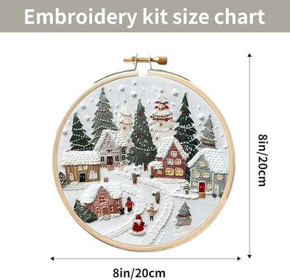 AZKRWFLM Christmas Village Embroidery Kit for Adults – DIY Winter Snow Scene Hand Embroidery Set with Pattern Manual, Holiday Decor Craft Kit for Beginners,