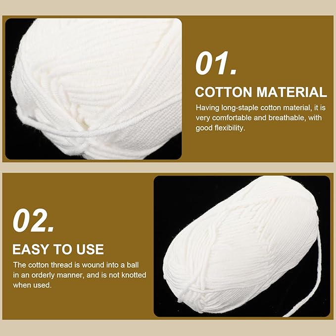 3 Rolls Crochet Cotton Yarn Bundle for DIY Knitting and Crocheting Soft Flexible Cotton Thread for Crafting Sweaters Hats Scarves Skin-Friendly Each