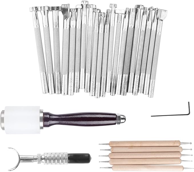 Leather Working Tools Set, 28PCS DIY Stamping and Carving Kit for Handmade Leather Craft - Durable Materials, Easy to Use for Beginners and Professionals