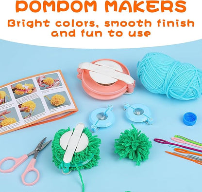 FTEVEN 27Pcs Pom Pom Maker, 4 Size Pompom Maker Kit for Fluff Ball Weave, Crochet Knitting with Scissor and Instruction for Adult DIY Decoration Yarn Knitting Project