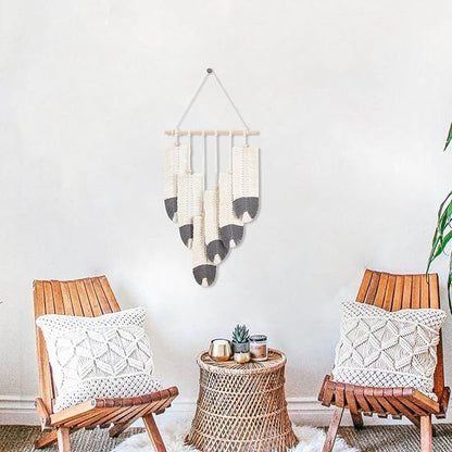ORIGACH DIY Macrame Feather Wall Hanging Kit Boho White and Dark Gray Feather Tapestry Macrame Kit for Adults Beginner Handmade Rustic Macrame Feathers Leaf Wall Hanger Decor for Living Room Bedroom