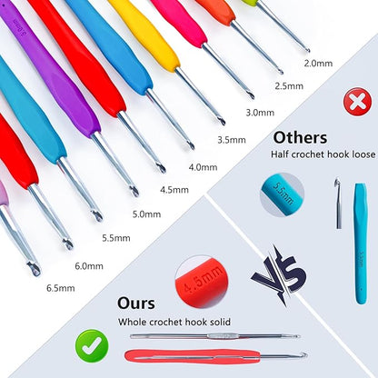 MYBAGZING Crochet Kit for Beginners with Yarn Storage Bag, 10pcs Crochet Hooks 2.0-6.0 mm, 10 Skeins Yarn for Crocheting, Knitting Accessories, 58pc Crochet Starter Kit for Adults