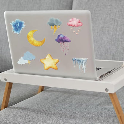 50 Cute Watercolor Weather Stickers for Scrapbooking – Waterproof Clear PET, Weather Decals with Sun, Clouds, Stars, Rainbows & Lightning – Aesthetic Clear Stickers for Journals, Planners, Crafting