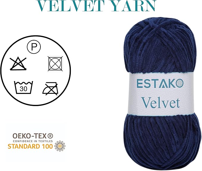 Estako Velvet Chenille Blanket amigurumi Yarn for Crocheting and Knitting Super Bulky 100 gr (132 yds) (1210 - Navy Blue)