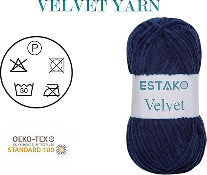 Estako Velvet Chenille Blanket amigurumi Yarn for Crocheting and Knitting Super Bulky 100 gr (132 yds) (1210 - Navy Blue)