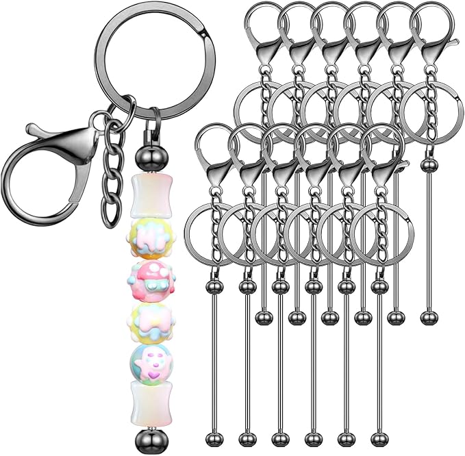 12 PCS Beadable Keychain Making Kit,Key Chain Keyrings for Jewelry Making,Car Bag Purse Charms Key Chains Bulk Metal Blank Bars,DIY Supplies Christmas Gifts for Women Men Crafts Custom Projects Black